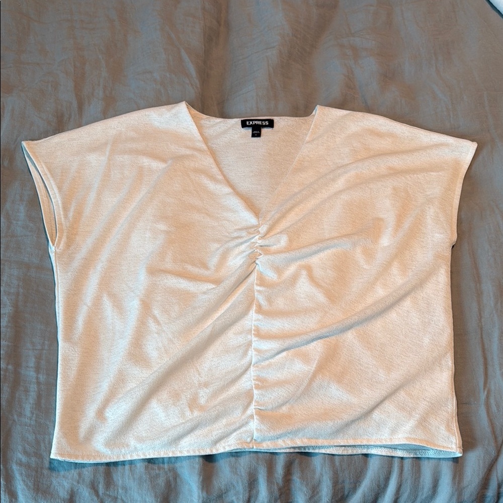 Express Cream Ruched Blouse with Short Sleeves